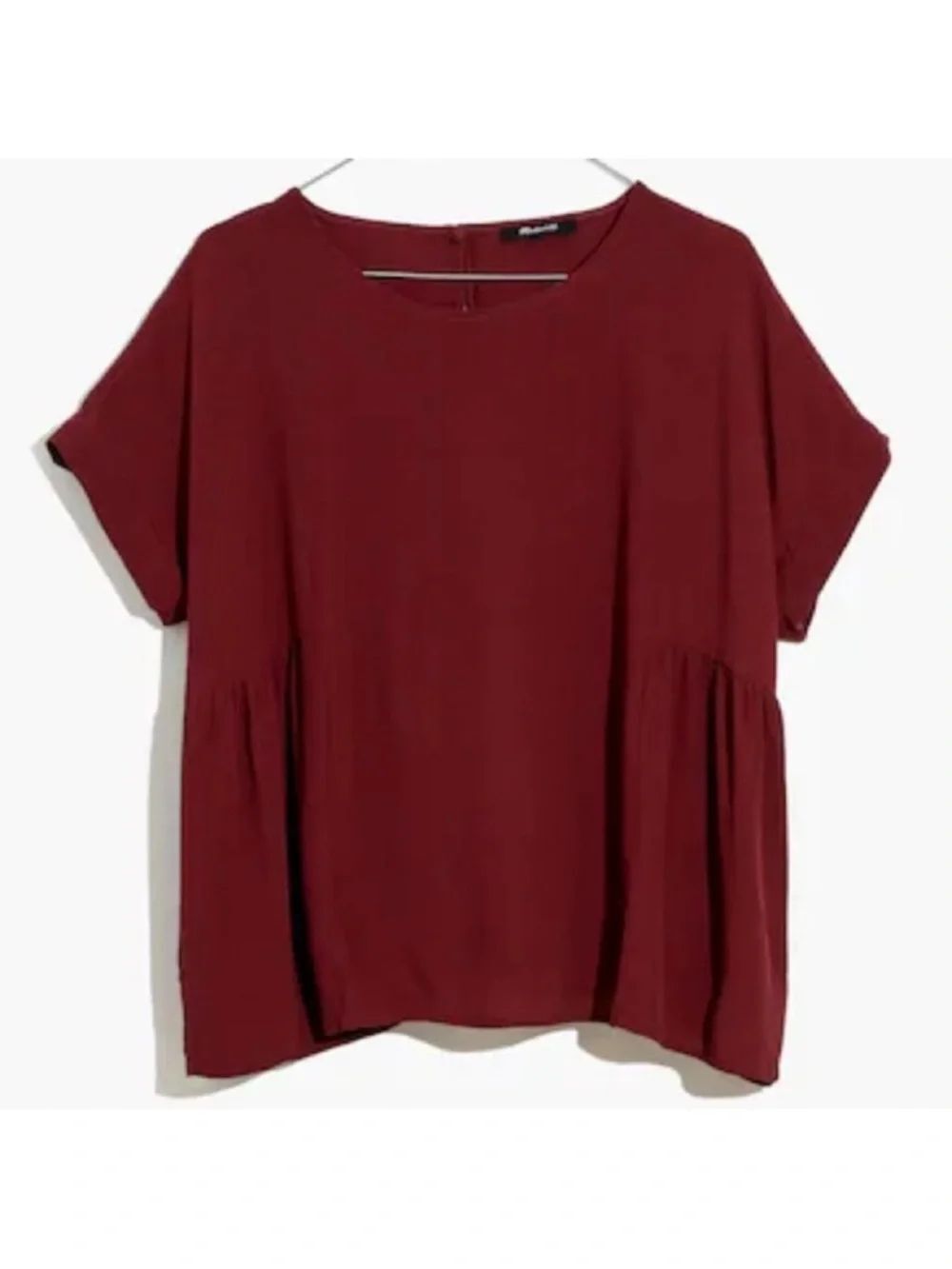 MADEWELL Cuffed Sleeve Shirred Top - Burgundy S